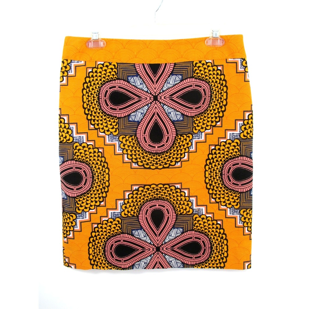 Maeve Anthro Midi Pencil Skirt Women Size 8 Orange Mosaic Geometric Art to Wear